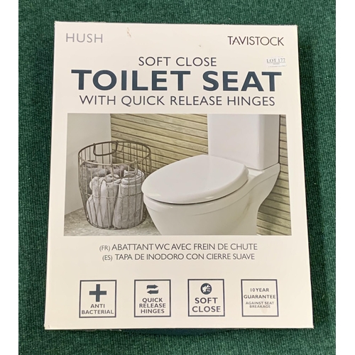 177 - BOXED TAVISTOCK SOFT CLOSE TOILET SEAT WITH FITTINGS