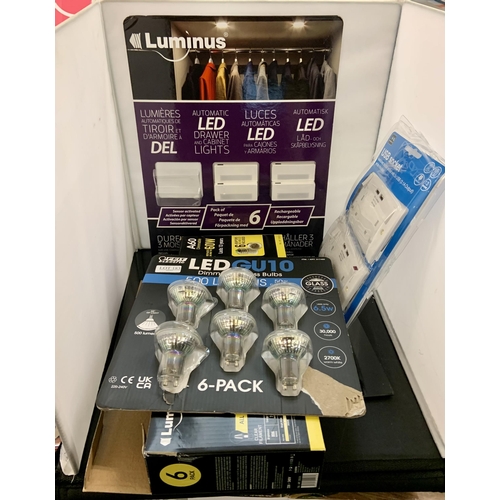 183 - MIXED LIGHTING LOT INC. FEIT ELECTRIC GU10 BULBS, LUMIS LED A60 DIMMABLE BULBS, QTY LUMIS AUTOMATIC ... 