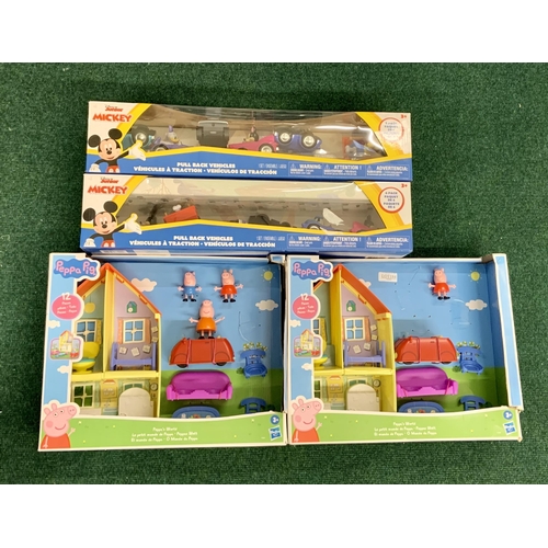 184 - SET OF 2 PEPPA PIG PART PLAYSETS TOGETHER WITH QTY OF DISNEY PULL BACK CARS