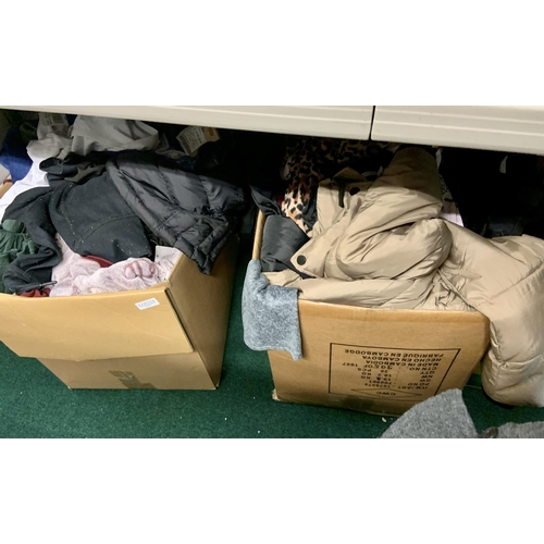 224 - 2 LARGE BOXES OF MIXED SHOP SOILED CLOTHING INC DISNEY DKNY, LEVIS JACHS ETC