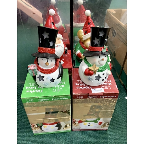 227 - BOXED SET OF 4 LED FIGURES INC SANTA, SNOWMAN, REINDEER AND PENGUIN