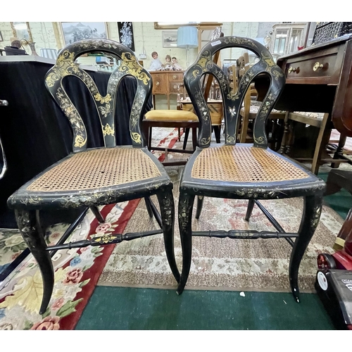 341 - Two 19th century ebonised papier mache children's chairs, with gilt and mother of pearl decoration, ... 