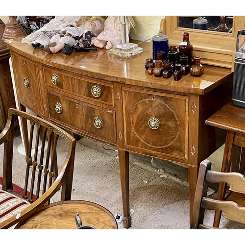 352 - A STUNNING INLAID MAHOGANY EDWARDIAN SIDEBOARD, 2 CENTRAL DRAWERS FLANKED BY SINGLE CUPBOARDS ON RAI... 