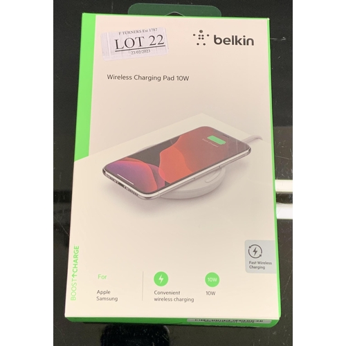 22 - BOXED BELKIN BOOST CHARGE WIRELESS CHARGING PAD 10W