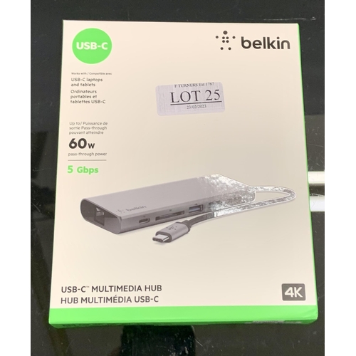 25 - BOXED BELKIN USB MULTIMEDIA HUB - USBC/USBA/HDMI ETC  Connect multiple devices through the hub to yo... 