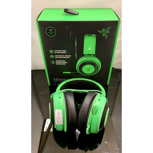 27 - BOXED RAZER KRAKEN MULTI-PLATFORM WIRED GAMING HEADSET IN NEON GREEN