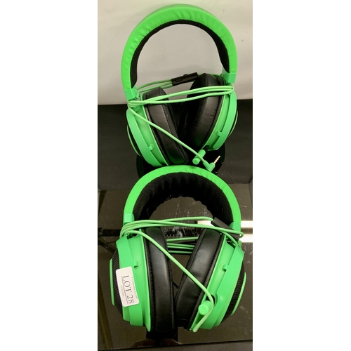 28 - SET OF 2 RAZER KRAKEN MULTI-PLATFORM WIRED GAMING HEADSETS IN NEON GREEN