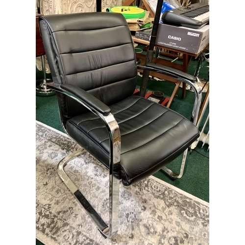 179 - TRUE INNOVATIONS LEATHER AND CHROME RECEPTION/SIDE CHAIR - BLACK