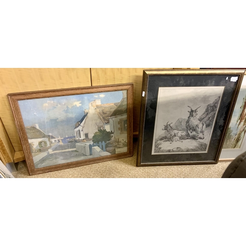 282 - 2X FRAMED PRINTS -1 DEPICTING GOATS, THE OTHER A HARBOUR SCENE