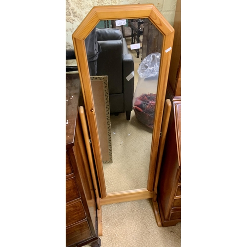 287 - PINE FRAMED CHEVAL DRESSING MIRROR ON STAND - H:138CMS