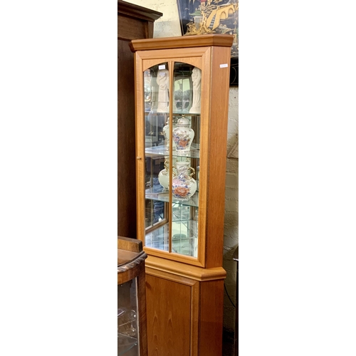 291 - TEAK GLAZED CORNER DISPLAY CABINET