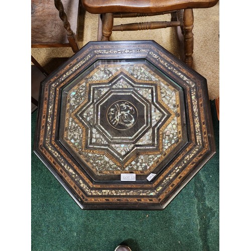 320 - EARLY 20TH C. SYRIAN HARDWOOD AND MOTHER OF PEARL OCTAGONAL TABLE