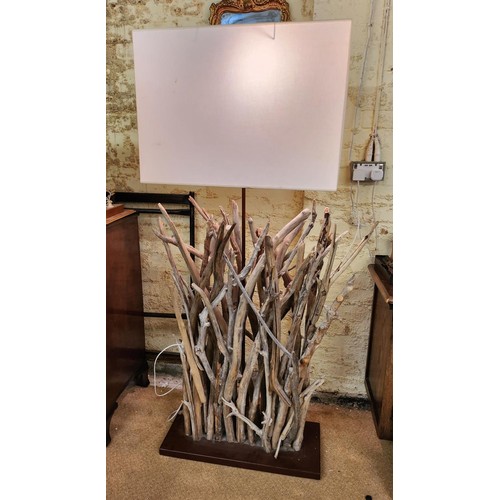 267 - A LARGE DRIFTWOOD FLOOR STANDING LAMP WITH SHADE ON MARBLE BASE H: TO TOP OF SHADE 168CMS BY BLEU NA... 