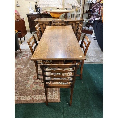 356 - ERCOL STYLE OAK REFECTORY DINING TABLE - RECTANGULAR TOP - L:180 X W: 75CMS - ON TRESTLE BASE WITH 8... 