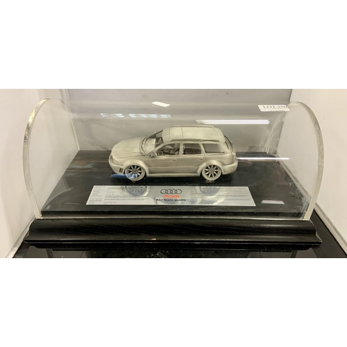 350 - AN AUDI PRESENTATION -DIE CAST MODEL OF AN AUDI RS4 B5 AVANT IN PEWTER -WITH LIST OF SPEC ETC -IN A ... 