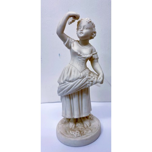 227 - A VICTORIAN PARIANWARE FIGURE OF A GIRL EATING GRAPES  - H:22CMS