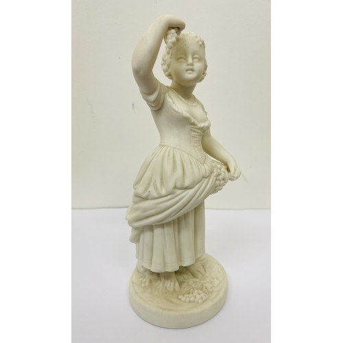 227 - A VICTORIAN PARIANWARE FIGURE OF A GIRL EATING GRAPES  - H:22CMS