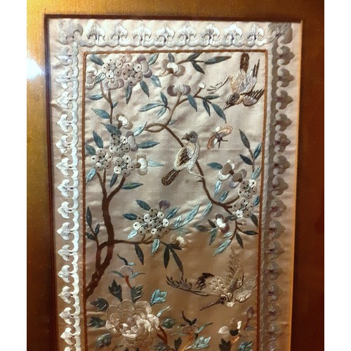 343 - OLD CHINESE FRAMED EMBROIDERY, GOOD QUALITY, FRAMED - 58.5X28.5CMS