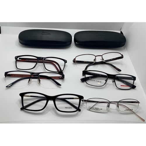 43 - 6 X PAIRS OF VARIOUS SPECTACLE FRAMES - ALL WITH FAULTS - STRETCHED ARMS/ FADING/DGD ARM ETC - PRADA... 