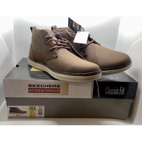 50 - BOXED PAIR OF SKECHERS HESTON REGANO MENS SHOES - WITH AIR COOLED MEMORY FOAM - BROWN - UK 7