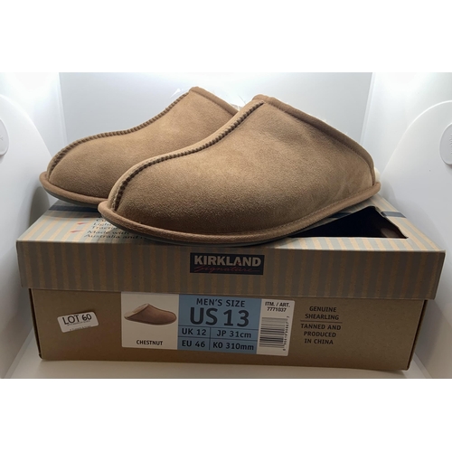 60 - BOXED PAIR OF KIRKLAND MENS SHEARLING SLIPPERS - CHESTNUT - UK12