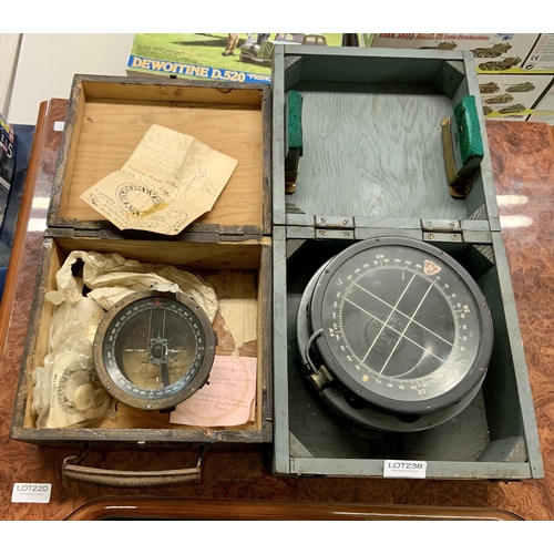 238 - A RAF P10 AIRCRAFT COMPASS NO. 2710T IN ITS WOODEN CASE - LANCASTER BOMBER TYPE & A RAF P8 AIRCRAFT ... 