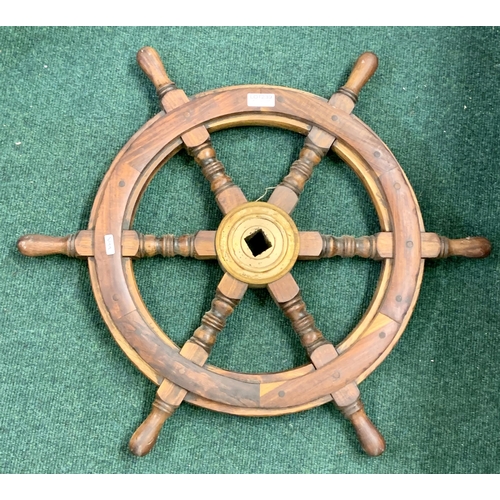 239 - A WOOD & BRASS SHIPS WHEEL