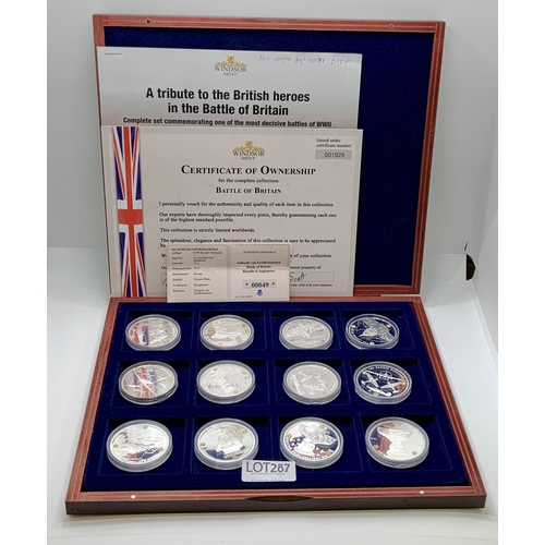 287 - BATTLE OF BRITAIN COMMEMORATIVE MEDAL SET  12 COINS, COA, BOXED -NO. 152 OF 9999