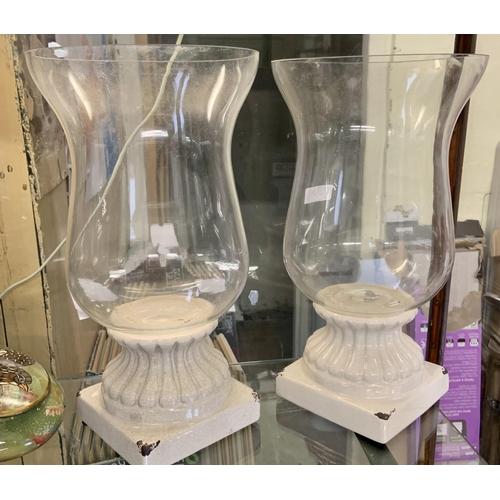 301 - PAIR OF GLASS/CERAMIC HURRICANE LANTERNS