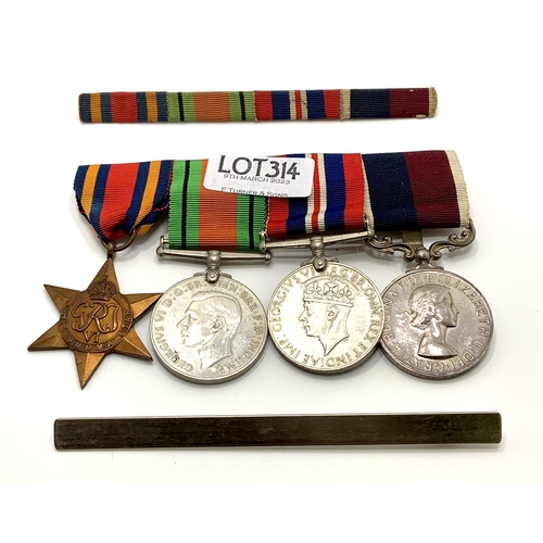 314 - 4 X MEDALS AND RIBBONS INC. THE BURMA STAR, THE DEFENCE MEDAL AND THE 1939-45 MEDAL, TOGETHER WITH T... 