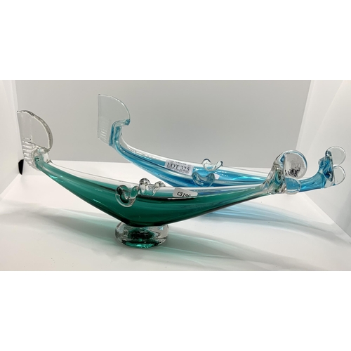 325 - 2 X MURANO GLASS STYLE GONDOLAS - ONE BLUE, ONE GREEN