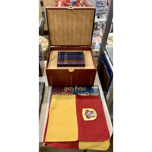 359 - HARRY POTTER WIZARDING WORLD BLU-RAY DVD COLLECTION IN COLLECTORS CHEST WITH GRYFFINDOR SCARF AND 20... 