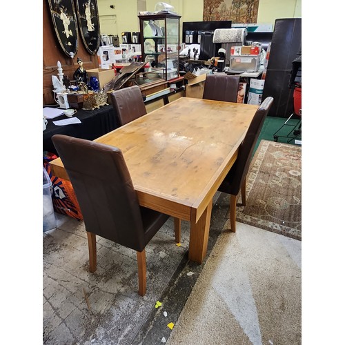 230 - CONTEMPORARY LIGHT OAK KNOTTED KITCHEN TABLE WITH 2 HIDDEN DRAWER ENDS AND 4 X DINING CHAIRS - 190CM... 