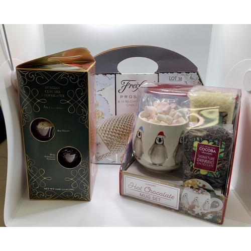 38 - MIXED GIFT SETS - FREIXENET/PROSECCO/CHOCS - HOT CHOC SET - BELGIAN CUP CAKE CHOCOLATES