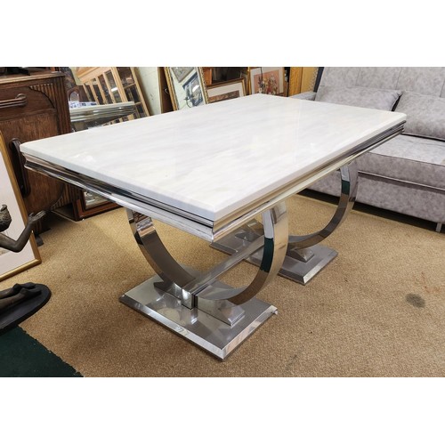 193 - Six (6) seat Niches Cream Arianna Style Dining Table in Marble & chrome - L: 160cm W: 90cm H: 75cm