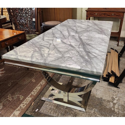 194 - EIGHT (8) SEAT NICHES GREY ARIANA MARBLE & CHROME DINING TABLE -Dimensions: H: 180cm W: 90cm D: 75cm