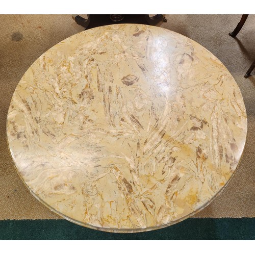 201 - H&L EPSTEIN CIRCULAR COFFEE TABLE - A COFFEE TABLE WITH CREAM MARBLE TOP, FRIEZE MOUNTED WITH CERAMI... 