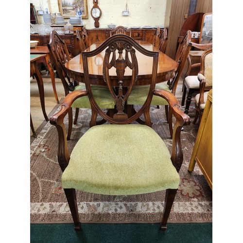 203 - A FINE H&L EPSTEIN DINING GROUP - A MAHOGANY OVAL ENDED DINING TABLE WITH TWO EXTRA LEAVES ON TRIPOD... 