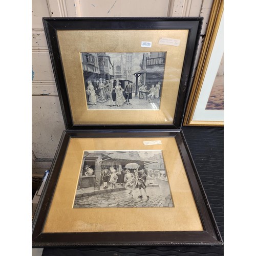 259 - A PAIR OF FRAMED JACQUARD WOVEN SILK PICTURES SHOWING GEORGIAN STREET SCENES - 30CM X 22CM TO INNER ... 