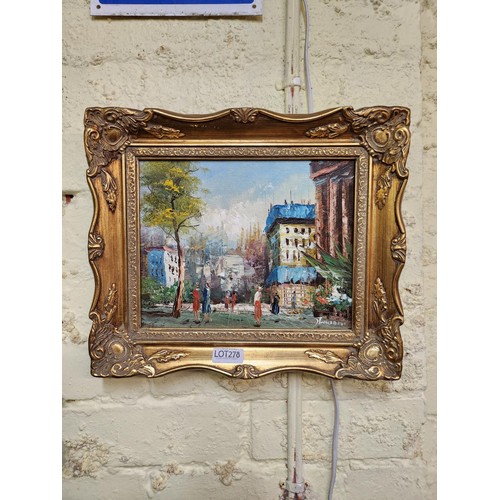 278 - A SMALL OIL ON CANVAS STREET SCENE, SIGNED 'JOHNSON'