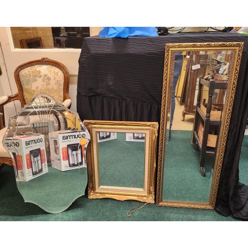 300 - FRAMELESS ART DECO MIRROR TOGETHER WITH 2 GILT FRAMED MIRRORS