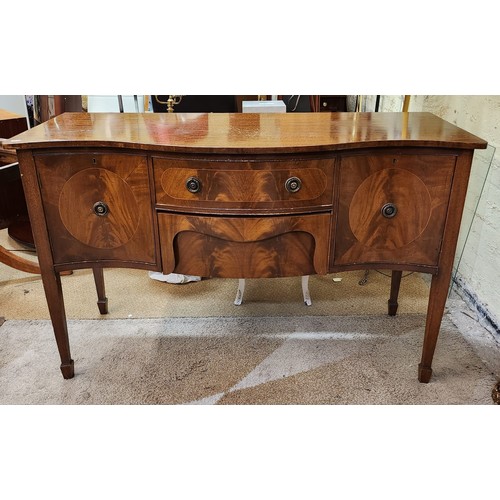 183 - BUFFET SIDEBOARD WITH TWO DRAWERS (ONE HIDDEN) AND CELLARTETTES TO EITHER SIDE - DECORATION TO DOORS