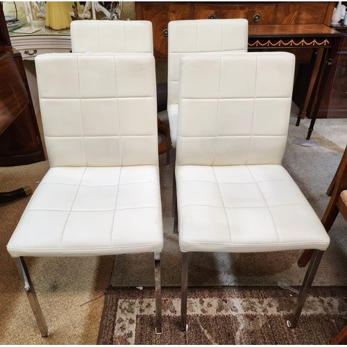 193 - SET OF 4 IVORY/CHROME DINING CHAIRS - CONTEMPORARY DESIGN