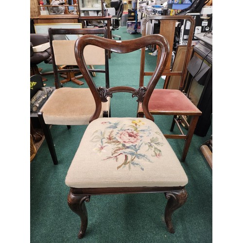 197 - VICTORIAN BALLOON BACK DINING CHAIR WITH TAPESTRY UPHOLSTERY AND TWO OTHERS