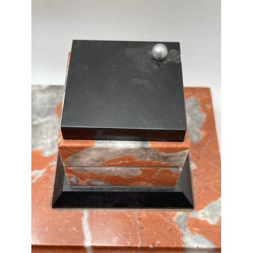 210 - Art Deco Desk Tidy on Red Marble Base - Alsatian dog -signed 'TEDD' to the tail with black marble co... 