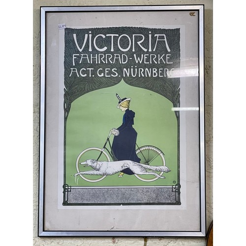 228 - FRAMED VINTAGE POSTER RO VICTORIA FAHRRAD-WERKE BICYCLE OF NUREMBURG