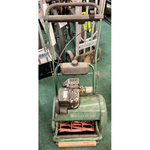 240 - ATCO PETROL LAWNMOWER - ATCO BALMORAL QX PETROL LAWNMOWER WITH GRASS BOX & SCARIFIER CASSETTE