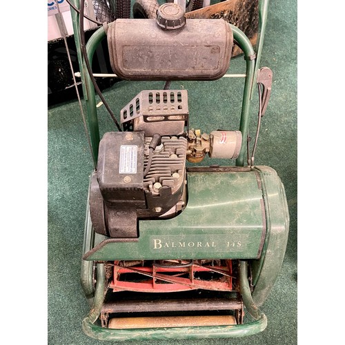 240 - ATCO PETROL LAWNMOWER - ATCO BALMORAL QX PETROL LAWNMOWER WITH GRASS BOX & SCARIFIER CASSETTE