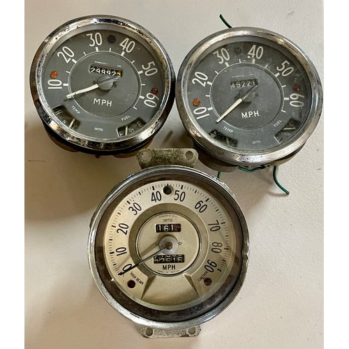 251 - VINTAGE CAR ODOMETRES -TWO (2) CHROME AND GLASS CIRCULAR ODOMETERS MARKED SMITHS MOTORS AND ONE (1) ... 