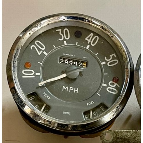 251 - VINTAGE CAR ODOMETRES -TWO (2) CHROME AND GLASS CIRCULAR ODOMETERS MARKED SMITHS MOTORS AND ONE (1) ... 